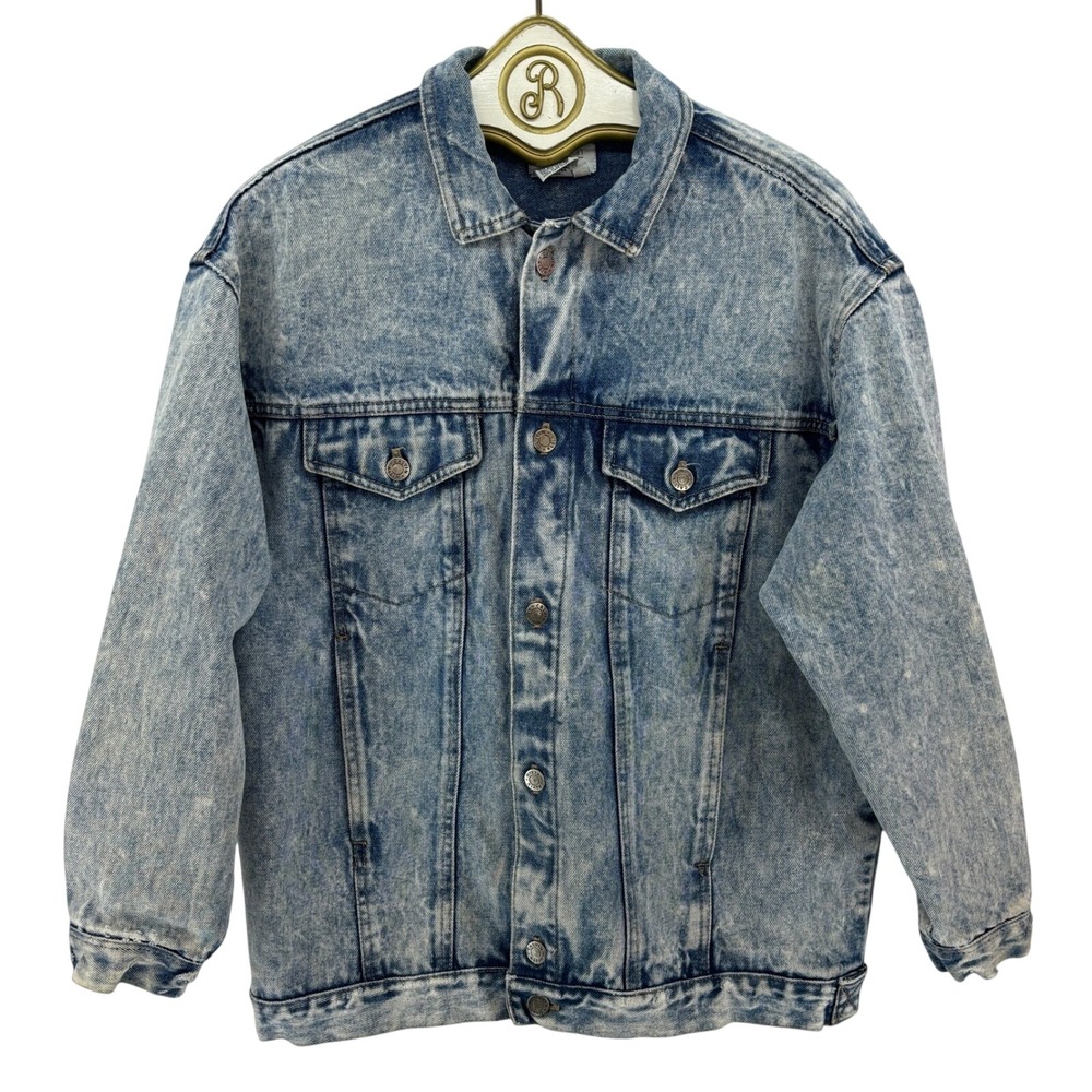 Vintage Calvin Klein Sport Mens Acid Wash Denim Jacket SMALL Blue Button‎ Front